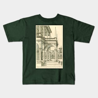 Vintage Architecture, Roman Courtyard with Columns by Henricus Hondius Kids T-Shirt